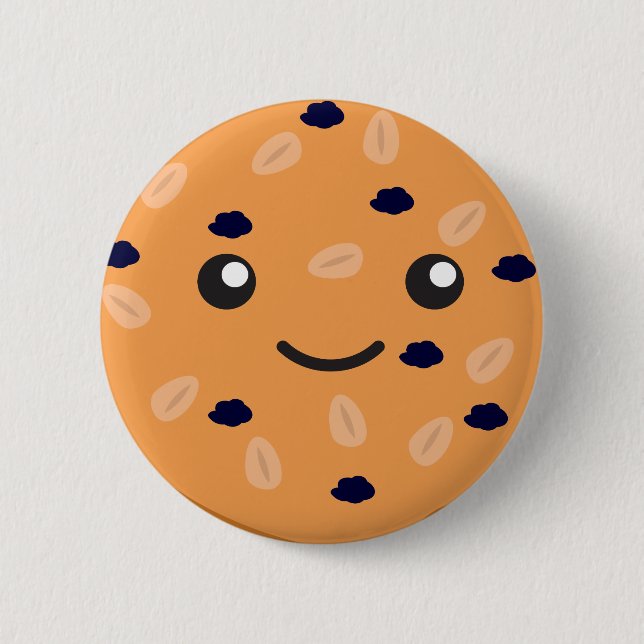 Cute Oatmeal Raisin Cookie Pinback Button (Front)