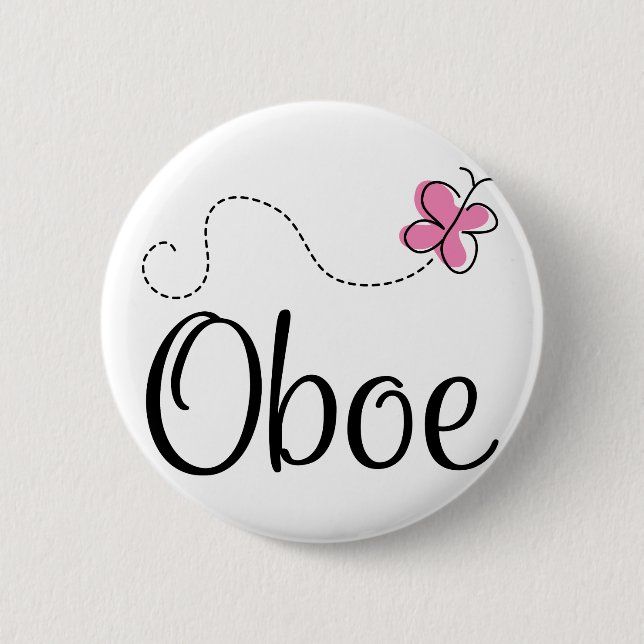 Cute Oboe Pink Butterfly Pinback Button (Front)