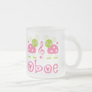 Cute Oboe Pink Ladybugs Frosted Glass Coffee Mug