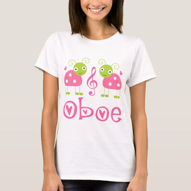 Cute Oboe Pink Ladybugs T-Shirt (Front)
