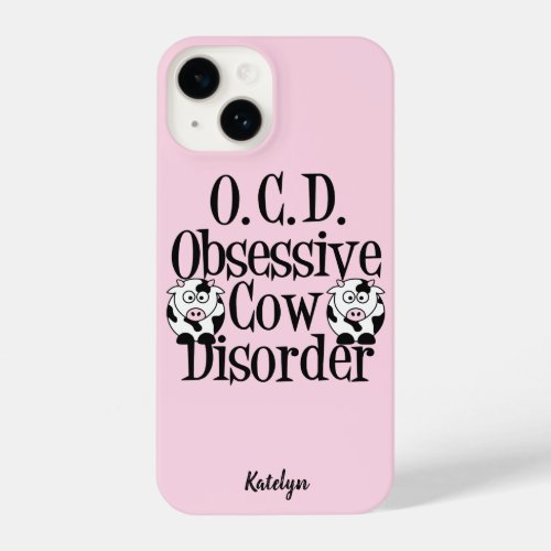 Cute Obsessive Cow Disorder Pink Personalized iPhone 14 Case