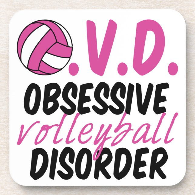 Cute Obsessive Volleyball Disorder Pink Player Drink Coaster (Front)