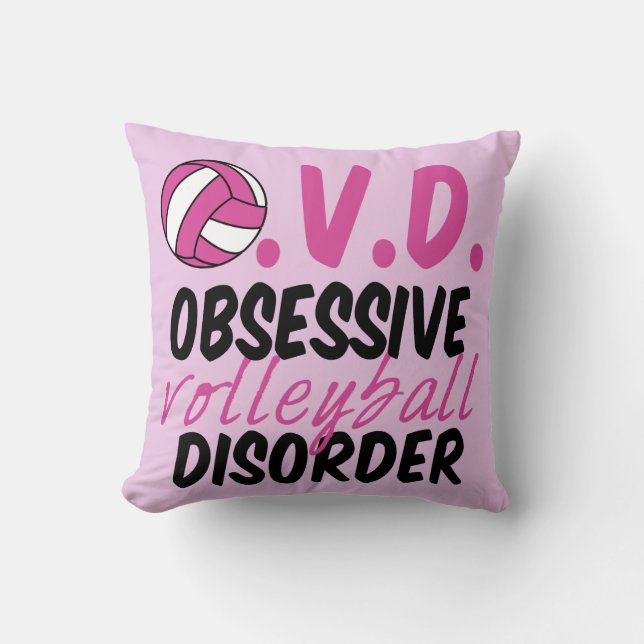 Cute Obsessive Volleyball Disorder Pink Player Throw Pillow (Front)