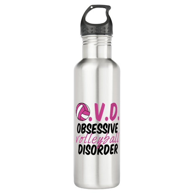 Cute Obsessive Volleyball Disorder Stainless Steel Water Bottle (Front)