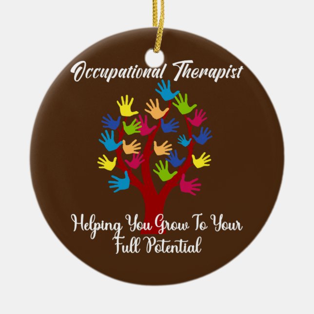 Cute Occupational Therapist Handprint Tree Ceramic Ornament (Front)