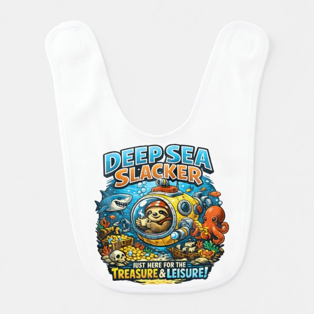 Cute Ocean Adventure Humor, Funny Sloth Diving art Baby Bib (Front)