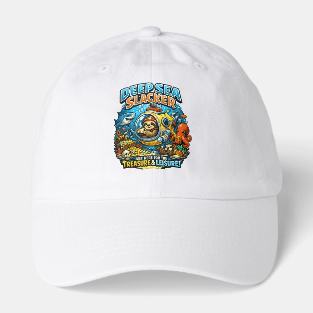 Cute Ocean Adventure Humor, Funny Sloth Diving art Hat (Front)