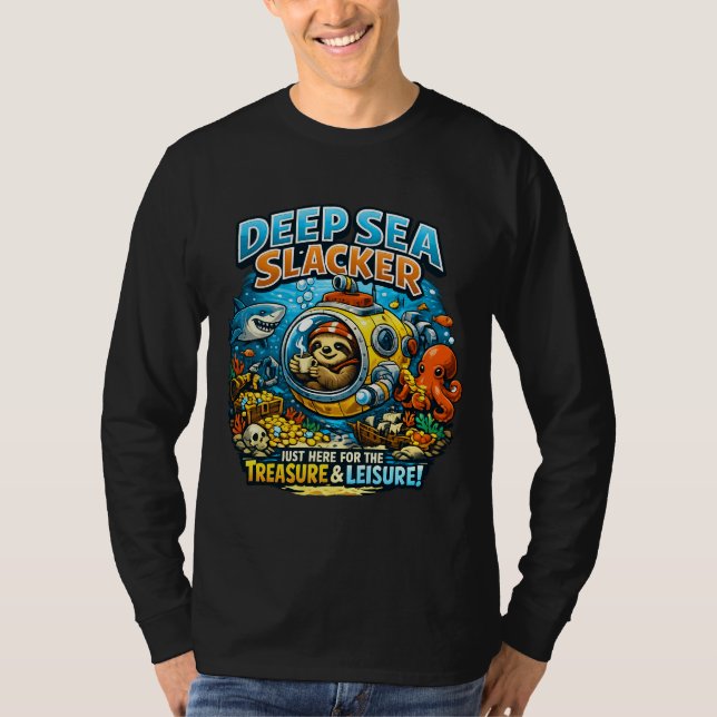 Cute Ocean Adventure Humor, Funny Sloth Diving art T-Shirt (Front)