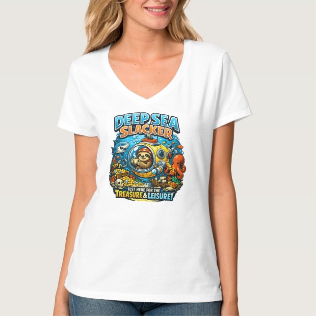 Cute Ocean Adventure Humor, Funny Sloth Diving art T-Shirt (Front)