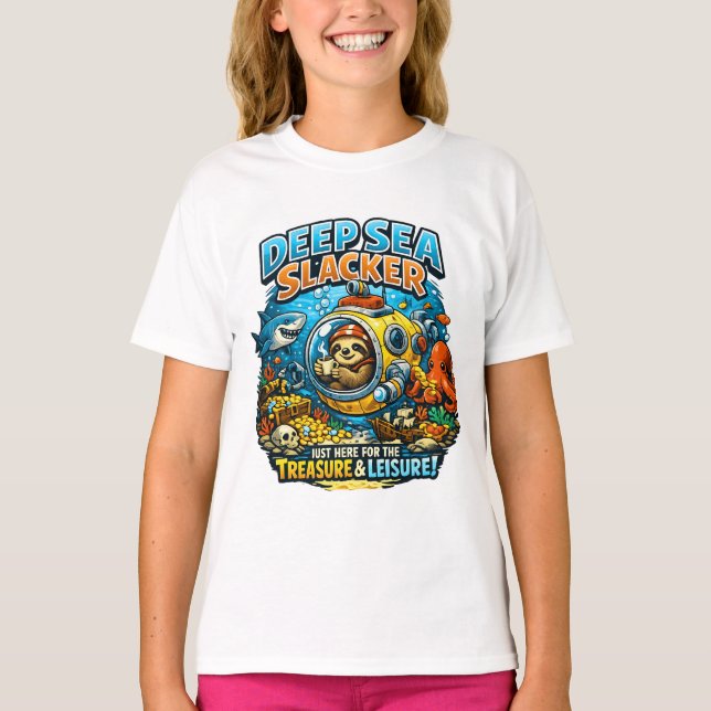Cute Ocean Adventure Humor, Funny Sloth Diving art T-Shirt (Front)