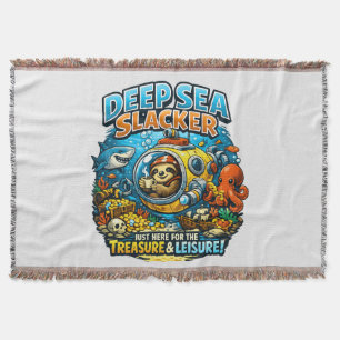 Cute Ocean Adventure Humor, Funny Sloth Diving art Throw Blanket
