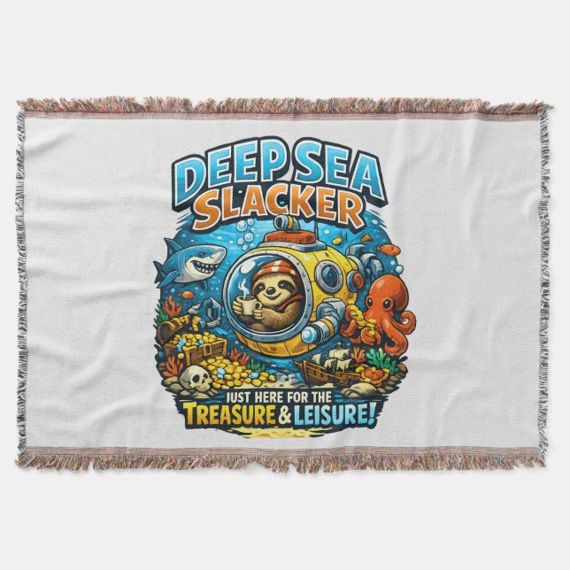 Cute Ocean Adventure Humor, Funny Sloth Diving art Throw Blanket (Front)