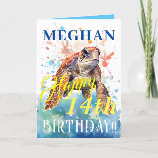 Cute Ocean And Turtle Happy Birthday Holiday Card