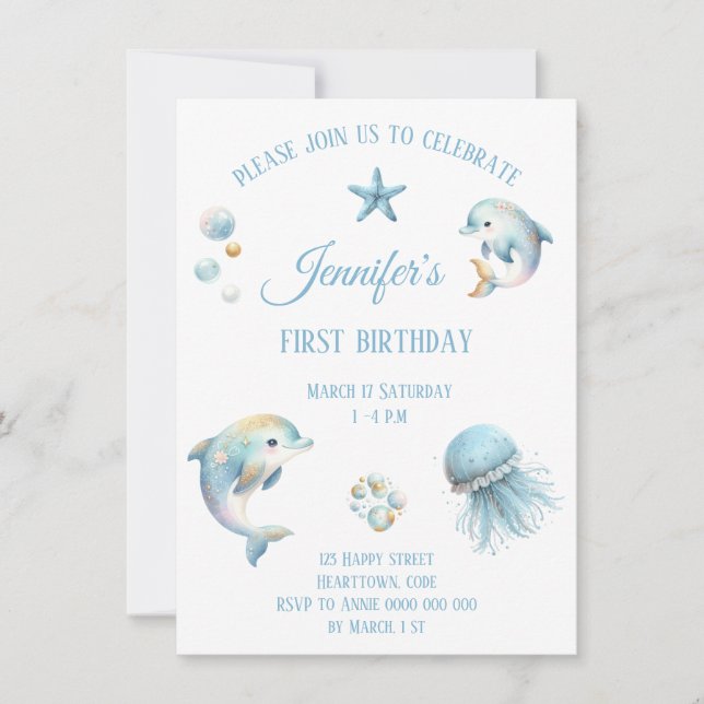 Cute Ocean animals birthday Invitation (Front)