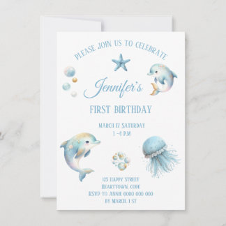 Cute Ocean animals birthday Invitation