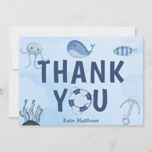 Cute Ocean Animals Coastal Baby Shower Thank You Card