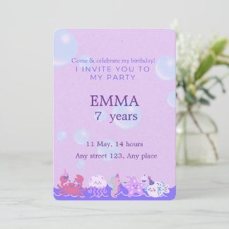Cute Ocean Animals Kids Party  Invitation
