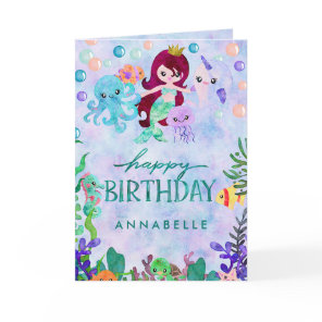 Cute Ocean Animals Mermaid Theme Happy Birthday Card