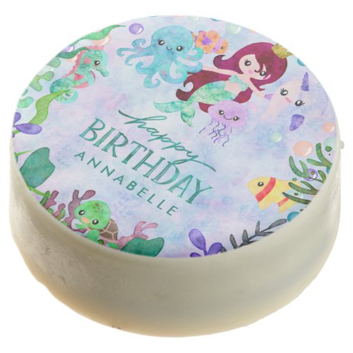 Cute Ocean Animals Mermaid Theme Happy Birthday Chocolate Dipped Oreo