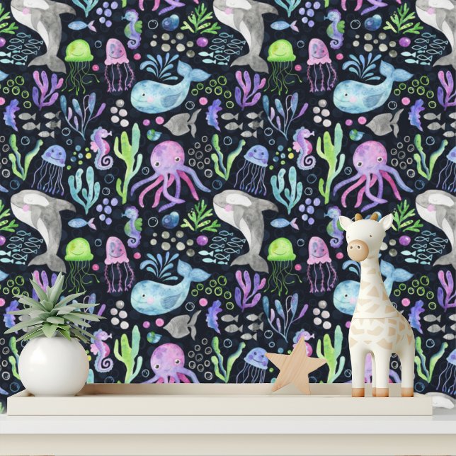 Cute Ocean Animals Nursery Peel and Stick Wallpaper (Creator Uploaded)