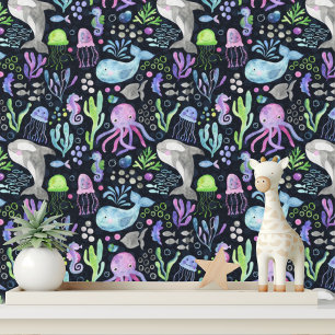 Cute Ocean Animals Nursery Room Decor Wallpaper