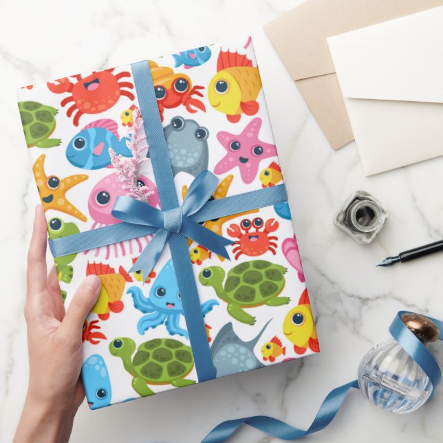 Cute ocean animals pattern party wrapping paper (Gifting)