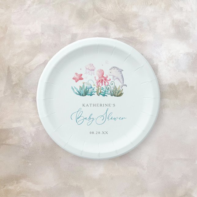 Cute Ocean Animals Under The Sea Boy Baby Shower Paper Plates (Creator Uploaded)