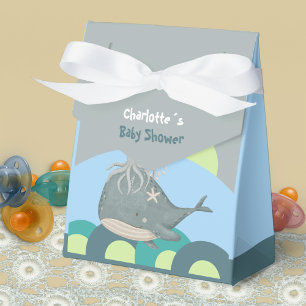 Cute Ocean Animals Whale Squid Blue Baby Shower Favor Boxes