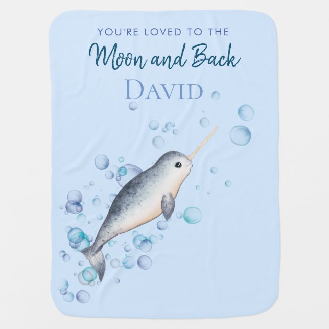 Cute Ocean baby boy Narwhal & bubbles  Baby Blanke Baby Blanket (Front)