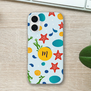 Cute ocean beach collage custom monogram iPhone 16 case