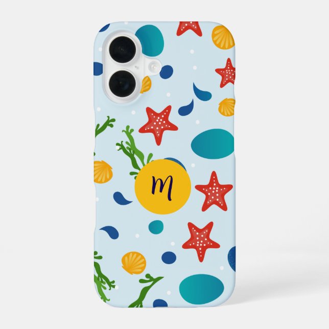 Cute ocean beach collage custom monogram  iphone case (Back)