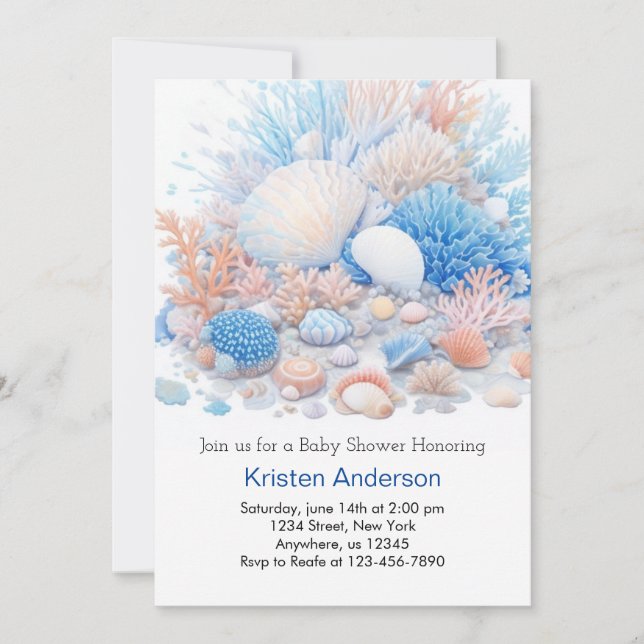 Cute Ocean Blissful Seashell Boho Boy Baby Shower Invitation (Front)