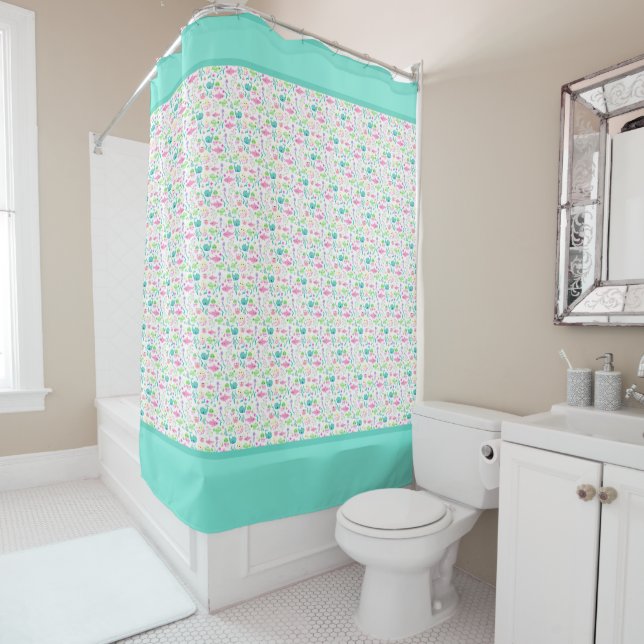 Cute Ocean Blue Green Fish Shower Curtain (In Situ)