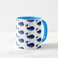 Cute Ocean Blue Whale Animal Pattern Coffee Mug