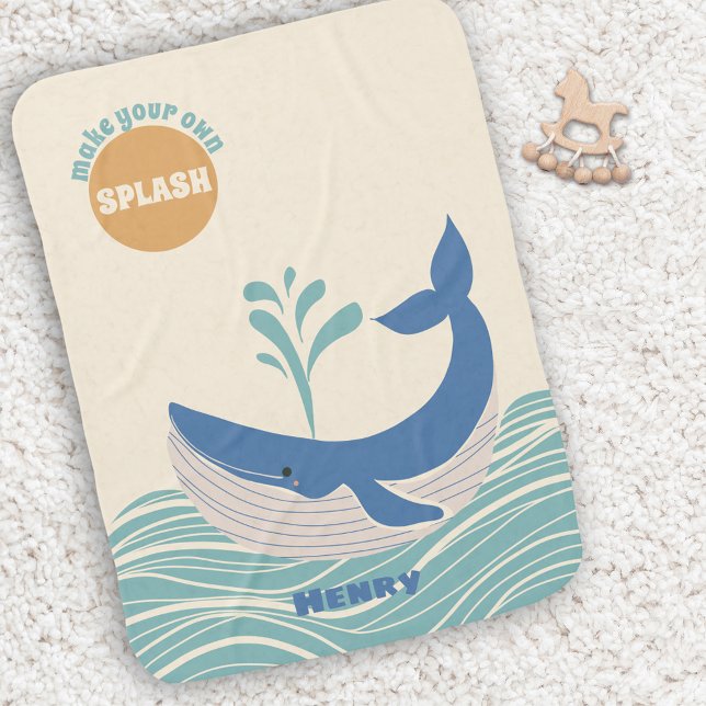 Cute Ocean Blue Whale Name Baby Blanket (Creator Uploaded)