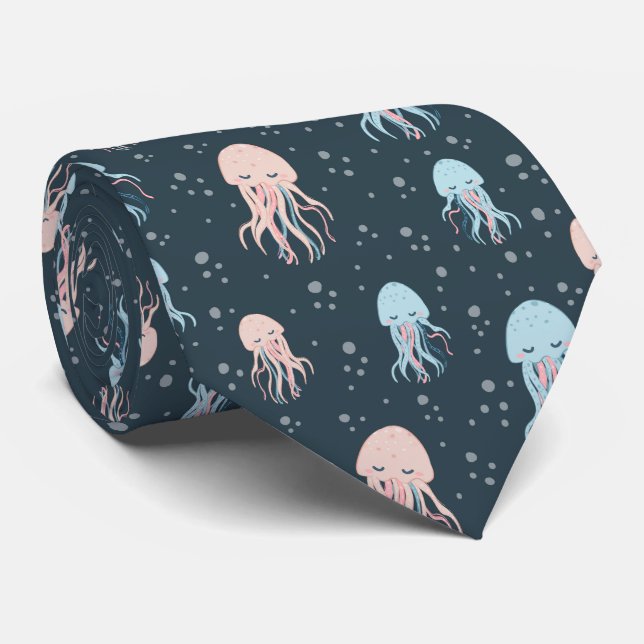 Cute Ocean Creatures Sea Life Neck Tie (Rolled)