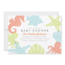 Cute Ocean Critters Baby Shower Invitation