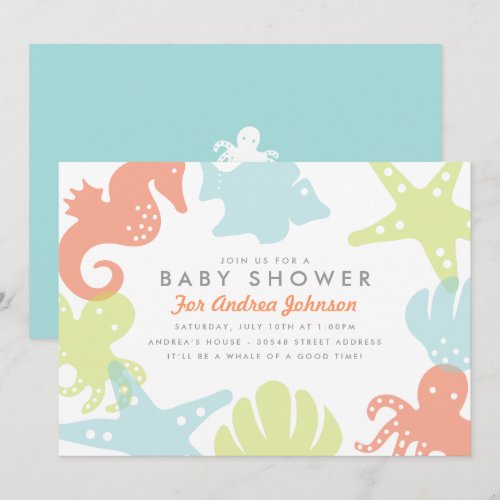 Cute Ocean Critters Baby Shower Invitation