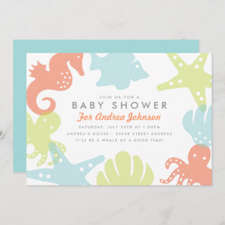 Cute Ocean Critters Baby Shower Invitation