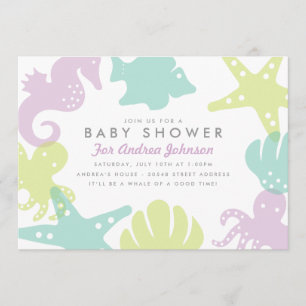 Cute Ocean Critters Baby Shower Invite - Purple