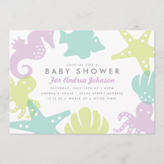 Cute Ocean Critters Baby Shower Invite - Purple