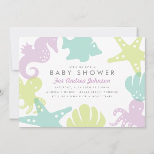 Cute Ocean Critters Baby Shower Invite - Purple