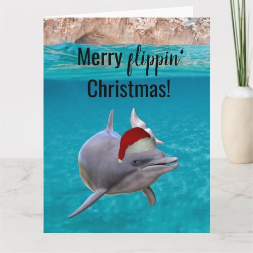 Cute Ocean Dolphin Christmas Santa  Card