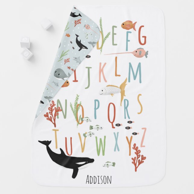 Cute Ocean Educational ABC Alphabet Neutral Baby Blanket (In Situ)