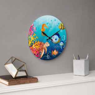 cute ocean fish beach house large clock