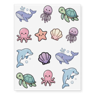 Cute Ocean Friends Kawaii Sea Animals Temporary Tattoos