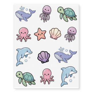 Cute Ocean Friends Kawaii Sea Animals Temporary Tattoos