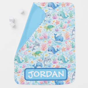 Cute Ocean Friends Watercolor Pattern Baby Blanket