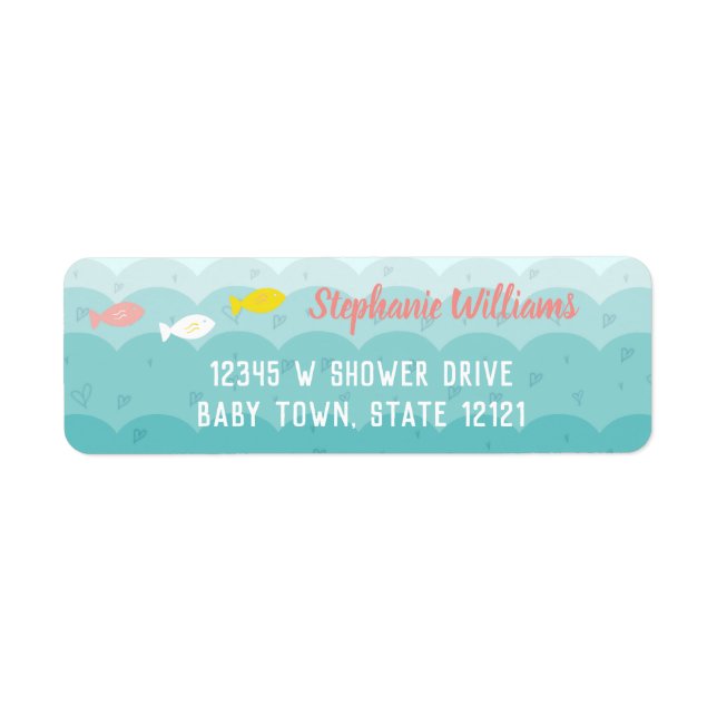 Cute Ocean Hearts Fish Whimsical Baby Shower Label (Front)