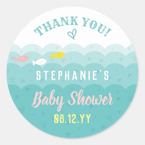 Cute Ocean Hearts Whimsical Baby Shower Thank You Classic Round Sticker